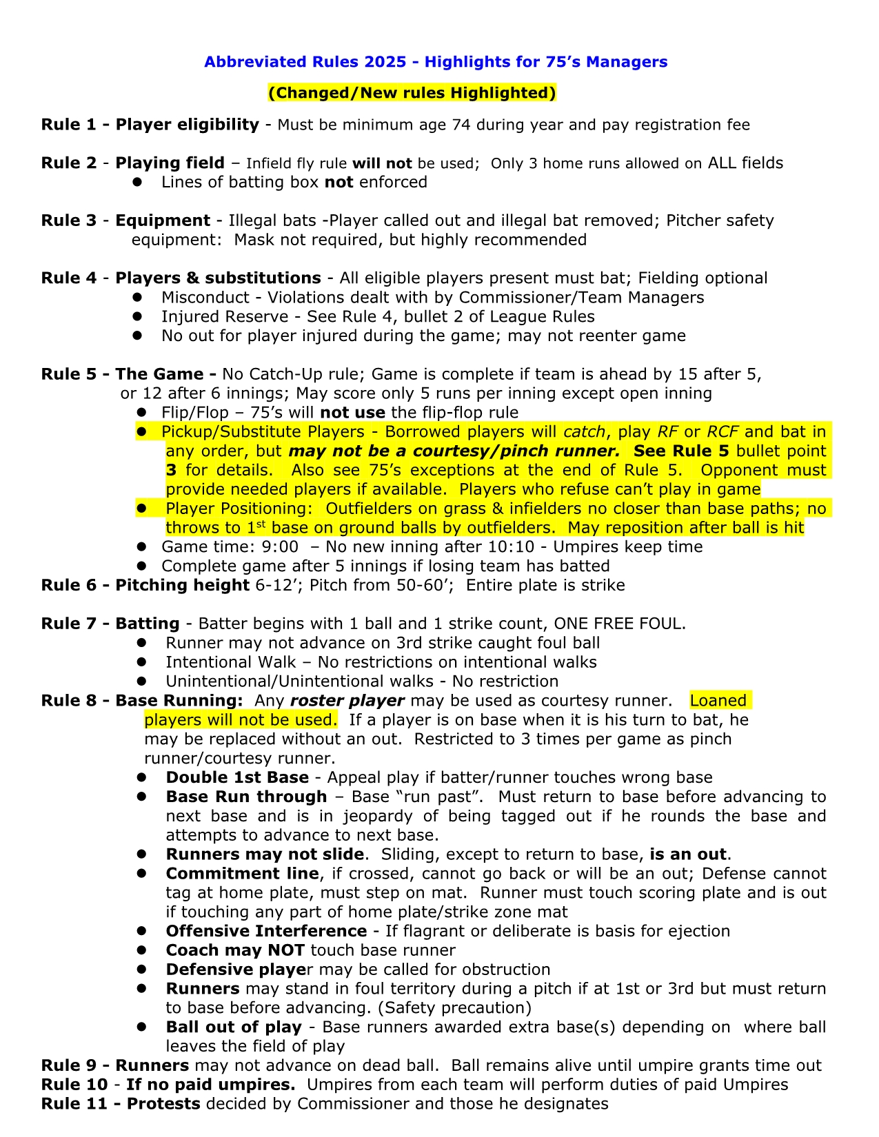 75 Managers Special Rules